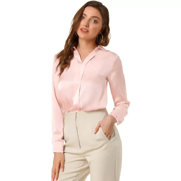 Allegra K Women's Satin Blouse Elegant V Neck Long Sleeve Silky Office Work Shirt