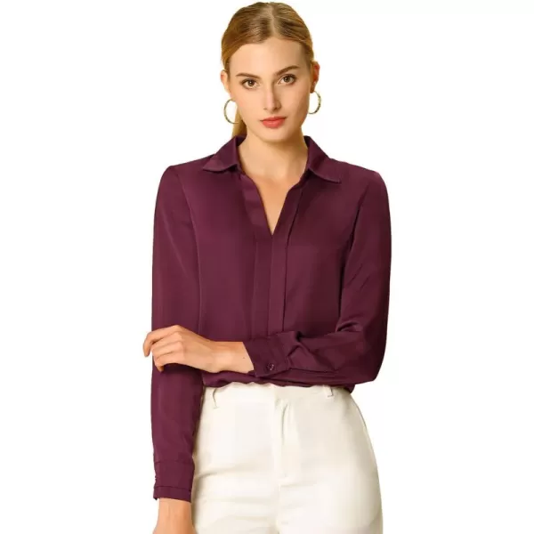 Allegra K Women's Satin Blouse Elegant V Neck Long Sleeve Silky Office Work Shirt