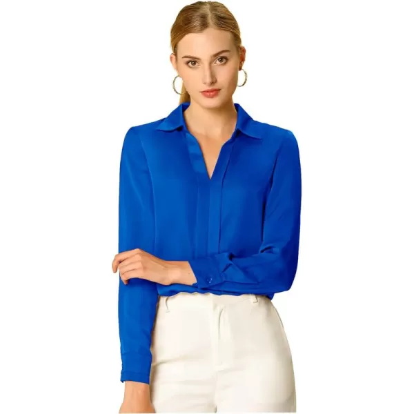 Allegra K Women's Satin Blouse Elegant V Neck Long Sleeve Silky Office Work Shirt