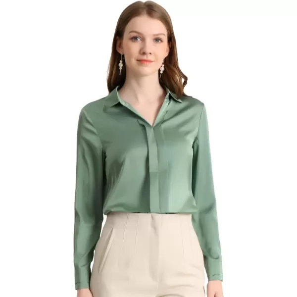 Allegra K Women's Satin Blouse Elegant V Neck Long Sleeve Silky Office Work Shirt