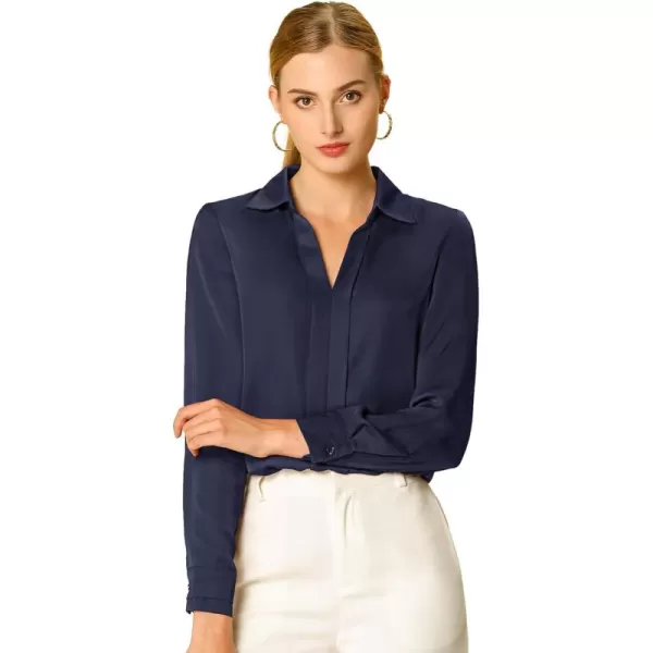 Allegra K Women's Satin Blouse Elegant V Neck Long Sleeve Silky Office Work Shirt