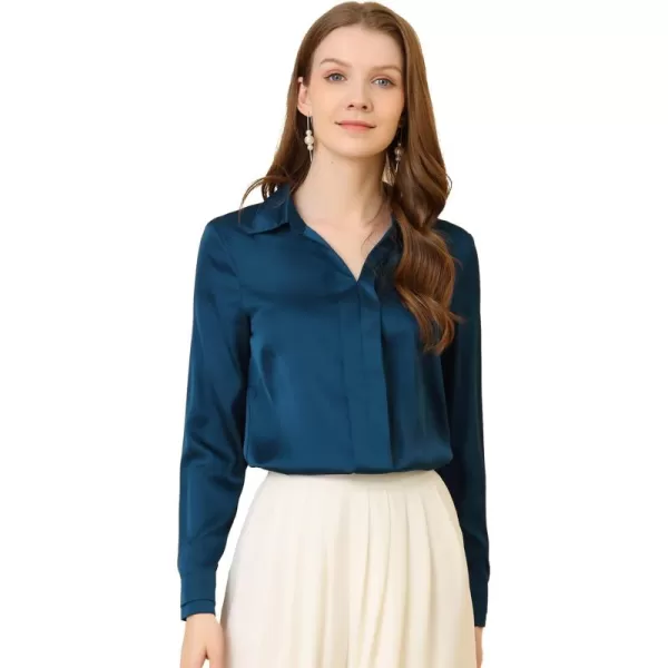 Allegra K Women's Satin Blouse Elegant V Neck Long Sleeve Silky Office Work Shirt