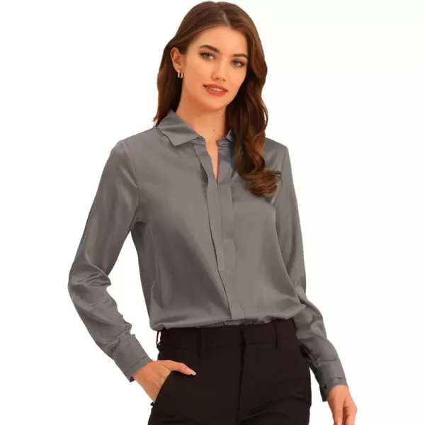 Allegra K Women's Satin Blouse Elegant V Neck Long Sleeve Silky Office Work Shirt