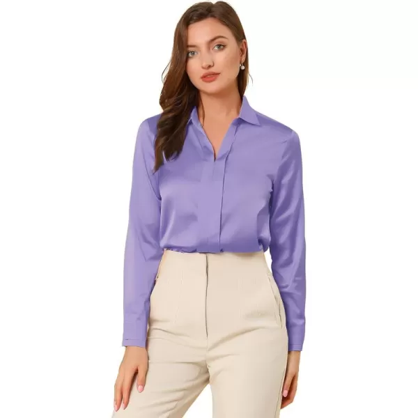 Allegra K Women's Satin Blouse Elegant V Neck Long Sleeve Silky Office Work Shirt