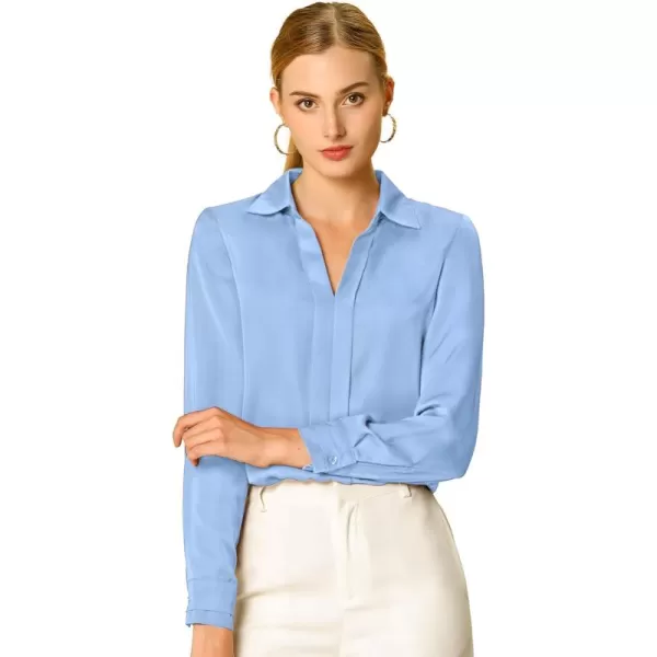 Allegra K Women's Satin Blouse Elegant V Neck Long Sleeve Silky Office Work Shirt