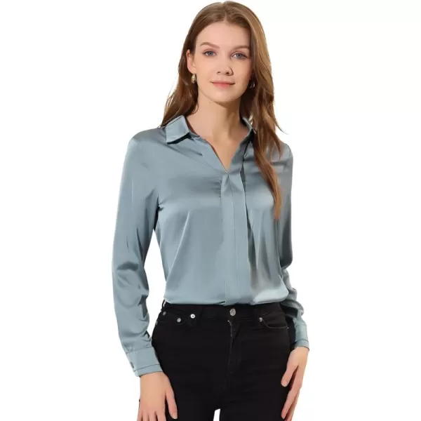 Allegra K Women's Satin Blouse Elegant V Neck Long Sleeve Silky Office Work Shirt