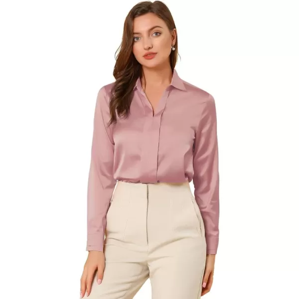 Allegra K Women's Satin Blouse Elegant V Neck Long Sleeve Silky Office Work Shirt