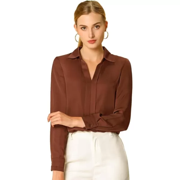 Allegra K Women's Satin Blouse Elegant V Neck Long Sleeve Silky Office Work Shirt