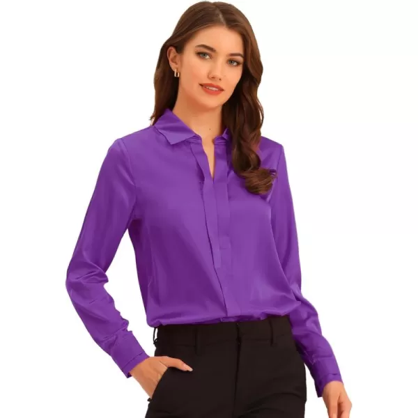 Allegra K Women's Satin Blouse Elegant V Neck Long Sleeve Silky Office Work Shirt