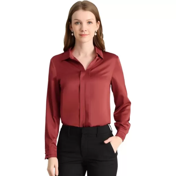 Allegra K Women's Satin Blouse Elegant V Neck Long Sleeve Silky Office Work Shirt