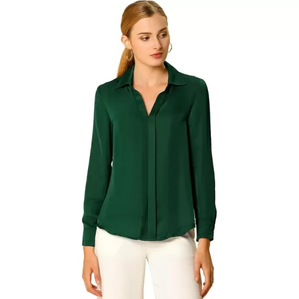 Allegra K Women's Satin Blouse Elegant V Neck Long Sleeve Silky Office Work Shirt