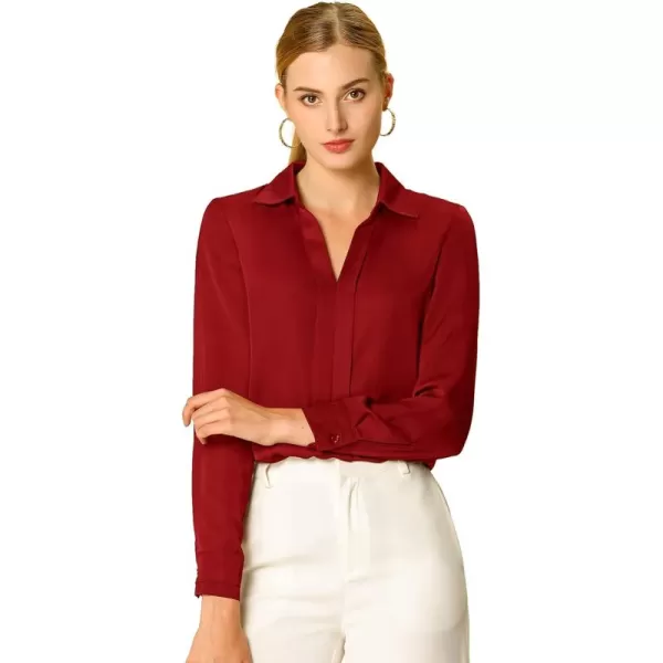 Allegra K Women's Satin Blouse Elegant V Neck Long Sleeve Silky Office Work Shirt