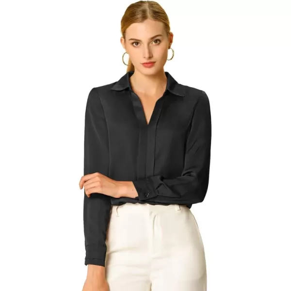 Allegra K Women's Satin Blouse Elegant V Neck Long Sleeve Silky Office Work Shirt