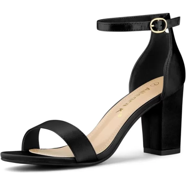 Allegra K Women's Satin Open Toe Ankle Strap Chunky Heels Sandals