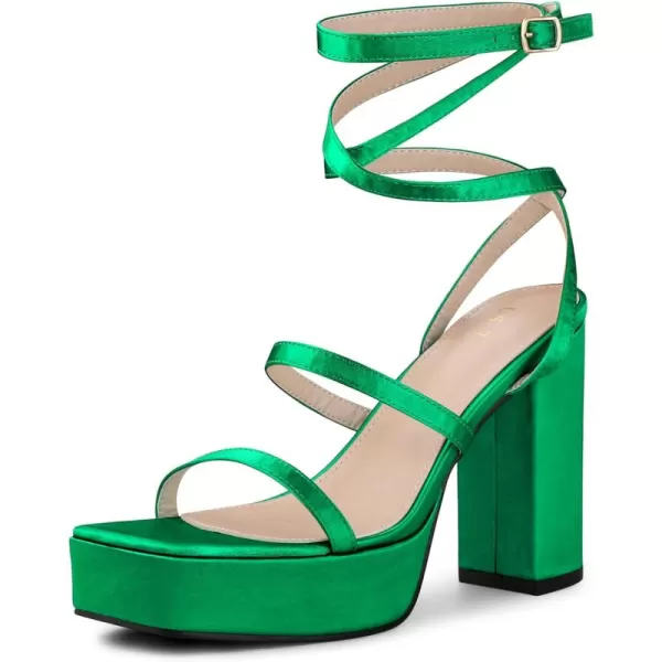 Allegra K Women's Satin Platform Wrap Up Open Toe Chunky High Heel Y2K Sandals