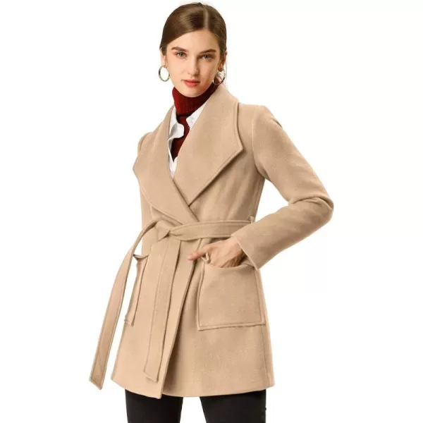 Allegra K Women's Shawl Collar Lapel Double Breasted Winter Trench Coat with Pockets