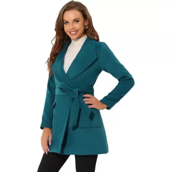 Allegra K Women's Shawl Collar Lapel Double Breasted Winter Trench Coat with Pockets