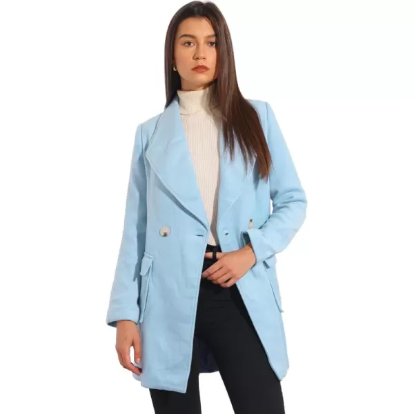 Allegra K Women's Shawl Collar Lapel Double Breasted Winter Trench Coat with Pockets