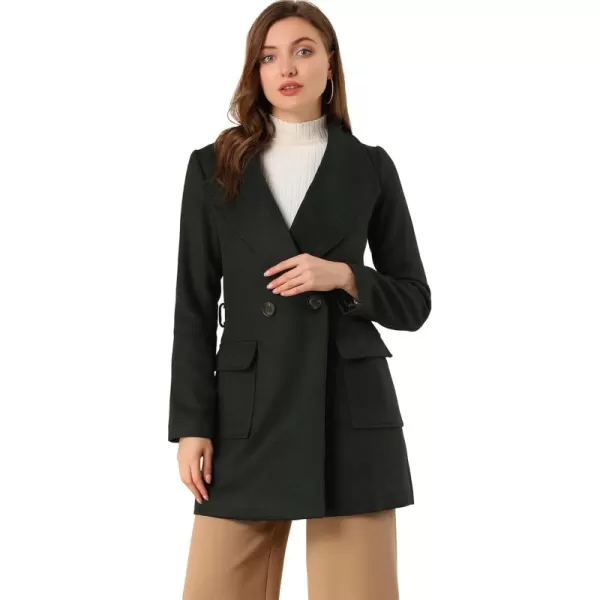 Allegra K Women's Shawl Collar Lapel Double Breasted Winter Trench Coat with Pockets