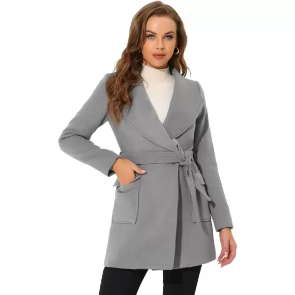 Allegra K Women's Shawl Collar Lapel Double Breasted Winter Trench Coat with Pockets