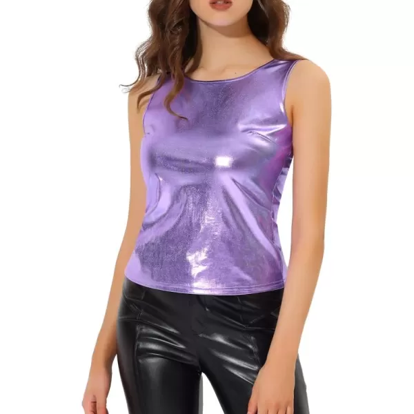 Allegra K Women's Shiny Party Club Cami Sparkly Metallic Tank Top