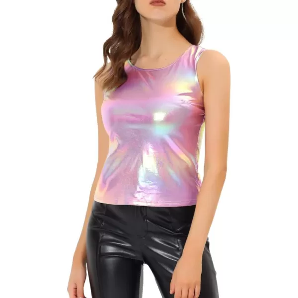 Allegra K Women's Shiny Party Club Cami Sparkly Metallic Tank Top