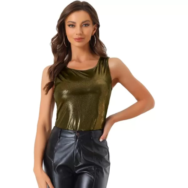 Allegra K Women's Shiny Party Club Cami Sparkly Metallic Tank Top