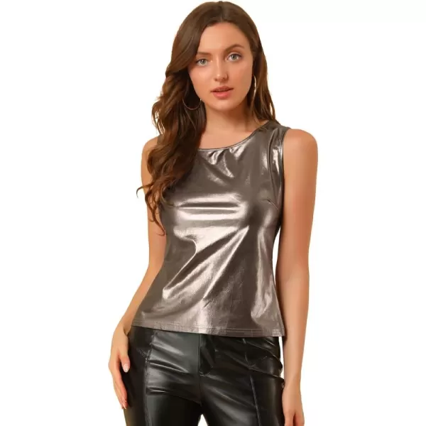 Allegra K Women's Shiny Party Club Cami Sparkly Metallic Tank Top