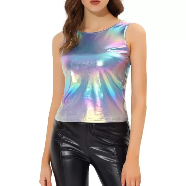 Allegra K Women's Shiny Party Club Cami Sparkly Metallic Tank Top