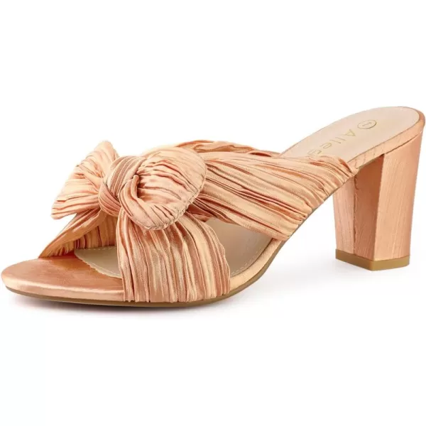 Allegra K Women's Slip on Pleated Bow Heels Chunky Heel Slouches Slides Sandals