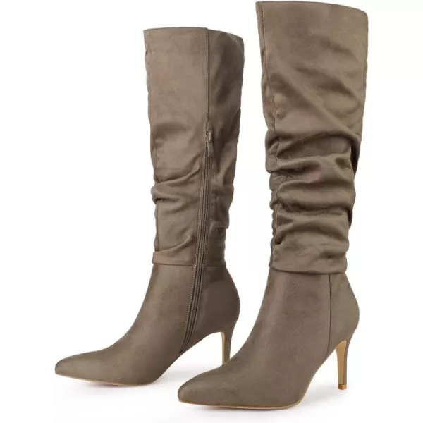 Allegra K Women's Slouch Pointed Toe Stiletto Heel Knee High Boots