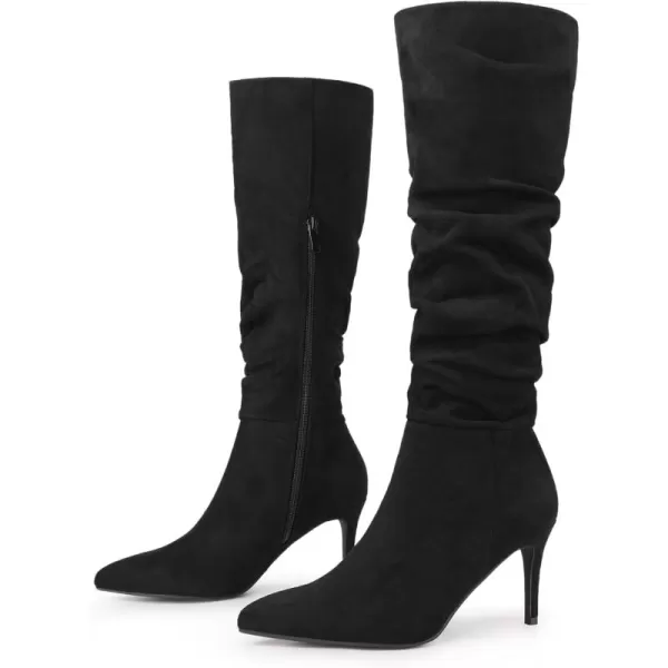 Allegra K Women's Slouch Pointed Toe Stiletto Heel Knee High Boots