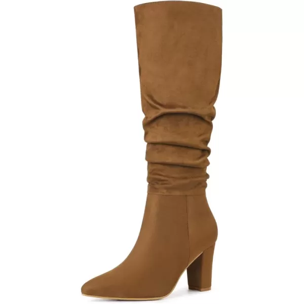 Allegra K Women's Slouchy Pointed Toe Chunky Heel Knee High Boots