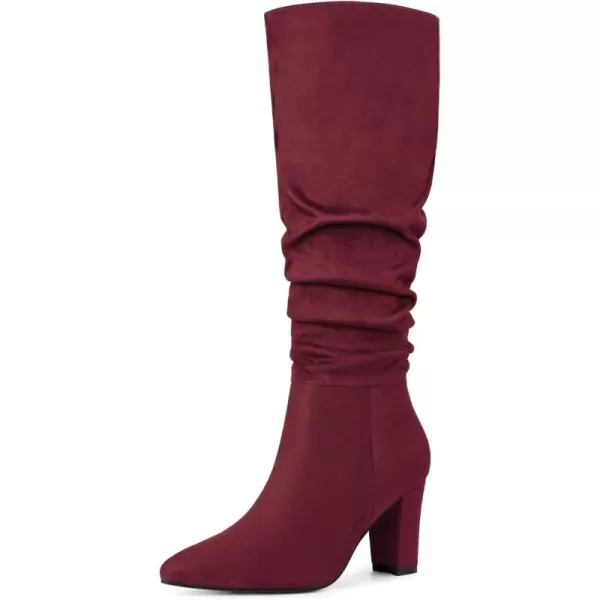 Allegra K Women's Slouchy Pointed Toe Chunky Heel Knee High Boots