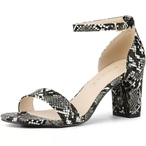 Allegra K Women's Snakeskin Heels Chunky Heels Ankle Strap Sandals