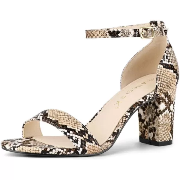 Allegra K Women's Snakeskin Heels Chunky Heels Ankle Strap Sandals