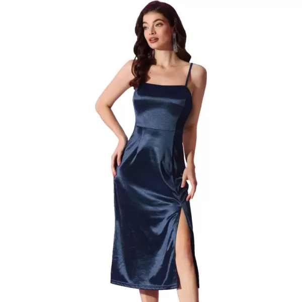 Allegra K Women's Spaghetti Strap Satin Dress Sleeveless Split Hem Cocktail Cami Dress