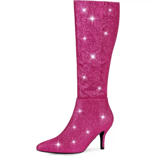 Allegra K Women's Sparkle Glitter Pointy Toe Stiletto Heel Knee High Boots