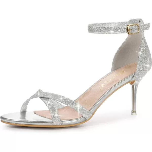 Allegra K Women's Sparkly Glitter Ankle Straps Stiletto Clear Heels Sandals