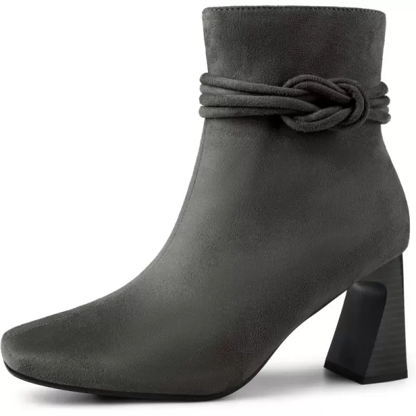 Allegra K Women's Square Toe Knot Decor Chunky Heels Ankle Booties