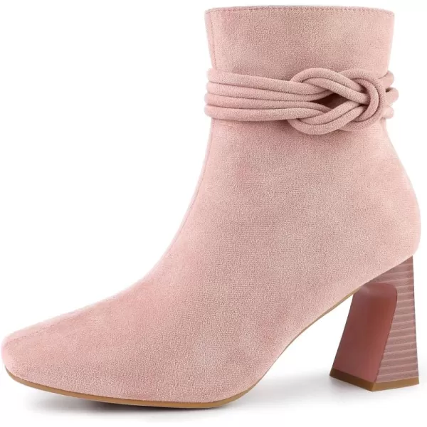 Allegra K Women's Square Toe Knot Decor Chunky Heels Ankle Booties