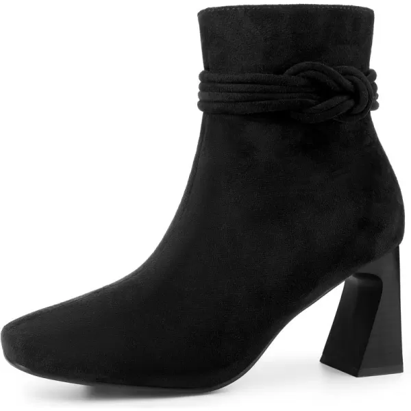 Allegra K Women's Square Toe Knot Decor Chunky Heels Ankle Booties