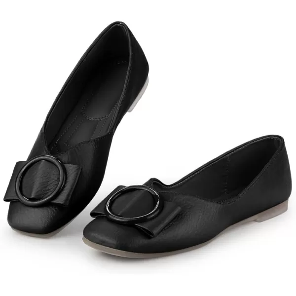 Allegra K Women's Squared Toe Comfortable Slip on Round Buckle Ballet Flats