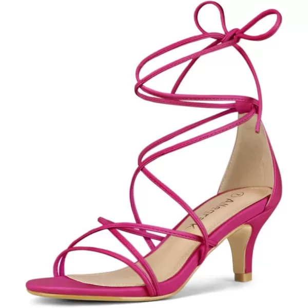 Allegra K Women's Strappy Kitten Heel Lace Up Sandals