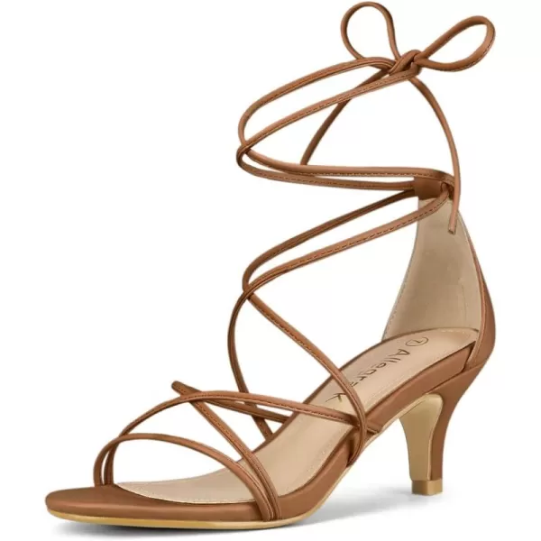 Allegra K Women's Strappy Kitten Heel Lace Up Sandals