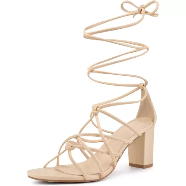 Allegra K Women's Strappy Open Toe Knots Lace Up Chunky Heels Sandals