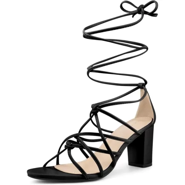 Allegra K Women's Strappy Open Toe Knots Lace Up Chunky Heels Sandals