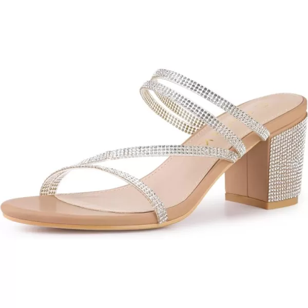 Allegra K Women's Strappy Rhinestone Block Heel Slide Sandals