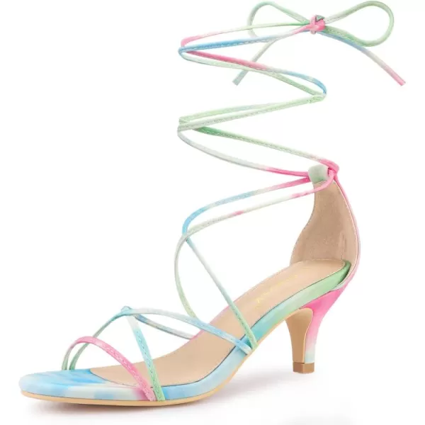 Allegra K Women's Strappy Tie Dye Heels Lace Up Kitten Heel Sandals