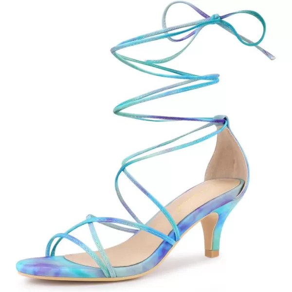 Allegra K Women's Strappy Tie Dye Heels Lace Up Kitten Heel Sandals